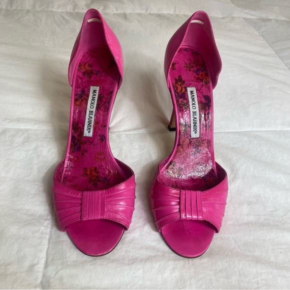 Manolo Blahnik Shoes - Manolo Blahnik Leather D'Orsay Pumps Peep Toe Stiletto Size 39 1/2